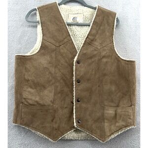 VTG Carroll Vest Mens Large Brown Jacket Suede Leather Sherpa Fleece Lining